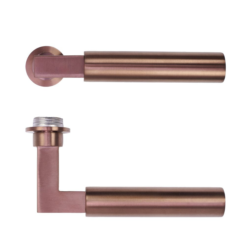High quality image of the Rosso Tecnica - Garda Lever on 32mm Round Mini Rose - PVD Satin Bronze | Sku. RT050-MINI-PVDBZ | available to order from Trade Door Handles.