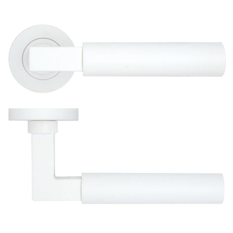 High quality image of the Rosso Tecnica - Garda Lever on Round Rose - Powder Coat White | Sku. rt050-pcw | available to order from Trade Door Handles.