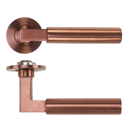 High quality image of the Rosso Tecnica - Garda Lever on 4mm Round Slim Sprung Rose - PVD Satin Bronze | Sku. RT050-SLIM-PVDBZ | available to order from Trade Door Handles.