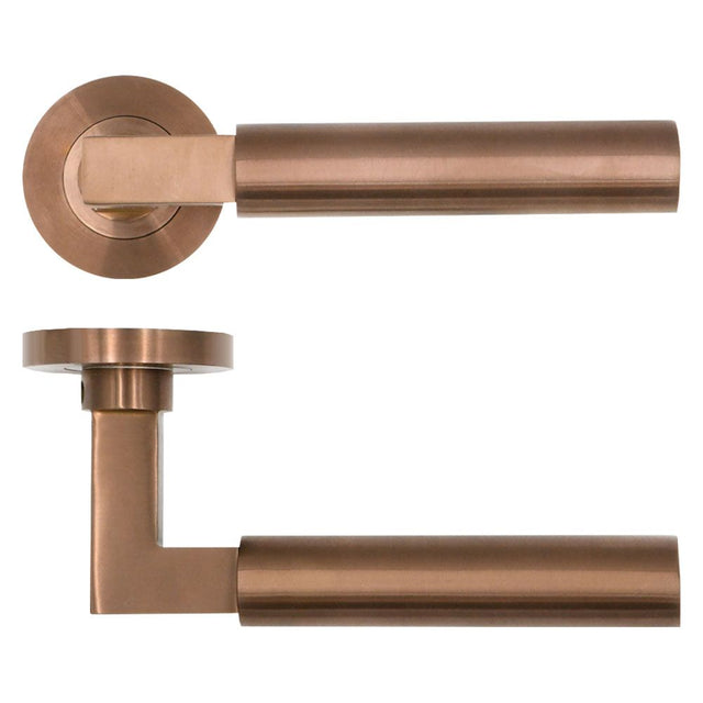 High quality image of the Rosso Tecnica - Garda Lever on Round Rose - PVD Satin Bronze | Sku. rt050pvdbz | available to order from Trade Door Handles.