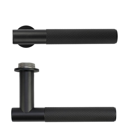 High quality image of the Rosso Tecnica - Orta Lever on 32mm Round Mini Rose - Powder Coat Black | Sku. RT060-MINI-PCB | available to order from Trade Door Handles.
