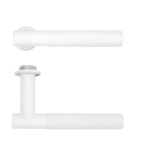 High quality image of the Rosso Tecnica - Orta Lever on 32mm Round Mini Rose - Powder Coat White | Sku. RT060-MINI-PCW | available to order from Trade Door Handles.
