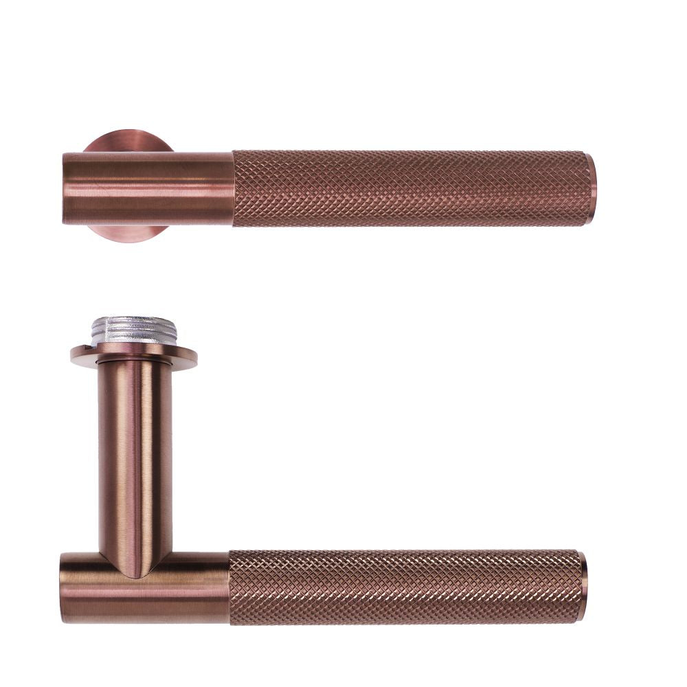 High quality image of the Rosso Tecnica - Orta Lever on 32mm Round Mini Rose - PVD Satin Bronze | Sku. RT060-MINI-PVDBZ | available to order from Trade Door Handles.