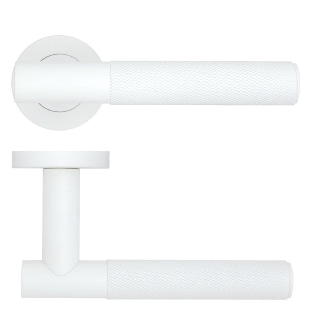 High quality image of the Rosso Tecnica - Orta Lever on Round Rose - Powder Coat White | Sku. rt060-pcw | available to order from Trade Door Handles.