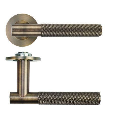 High quality image of the Rosso Tecnica - Orta Lever on 4mm Round Slim Sprung Rose - Antique Brass | Sku. RT060-SLIM-AB | available to order from Trade Door Handles.