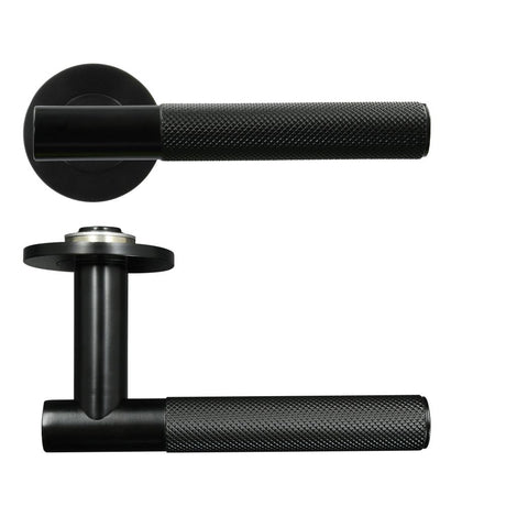 High quality image of the Rosso Tecnica - Orta Lever on 4mm Round Slim Sprung Rose - PVD Black | Sku. RT060-SLIM-PVDBLK | available to order from Trade Door Handles.