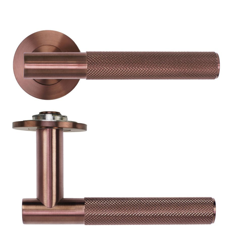 High quality image of the Rosso Tecnica - Orta Lever on 4mm Round Slim Sprung Rose - PVD Satin Bronze | Sku. RT060-SLIM-PVDBZ | available to order from Trade Door Handles.