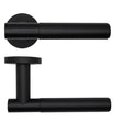 High quality image of the Rosso Tecnica - Orta Lever on Round Rose - Powder Coat Black | Sku. rt060pcb | available to order from Trade Door Handles.