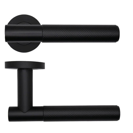 High quality image of the Rosso Tecnica - Orta Lever on Round Rose - Powder Coat Black | Sku. rt060pcb | available to order from Trade Door Handles.
