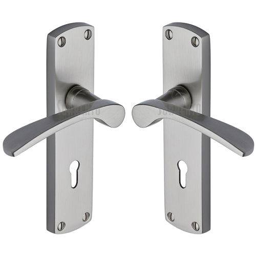 Sorrento Door Handle Lever Lock Luca Design Satin Nickel on Zinc Finish
