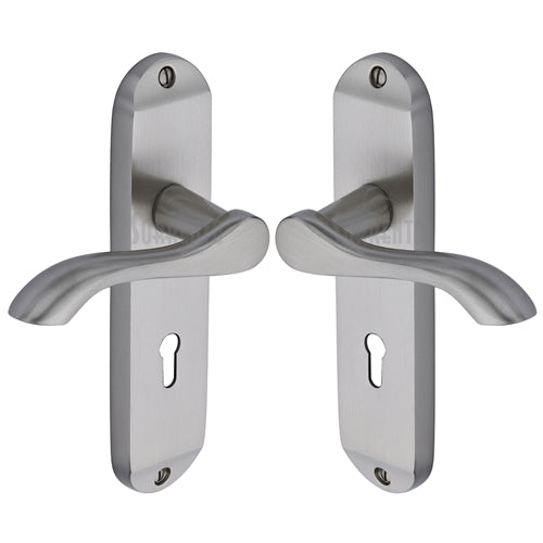Sorrento Door Handle Lever Lock Aurora Design Satin Nickel on Zinc Finish