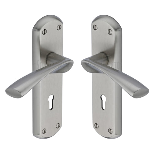 Sorrento Door Handle Lever Lock Atlanta Design Satin Nickel on Zinc Finish
