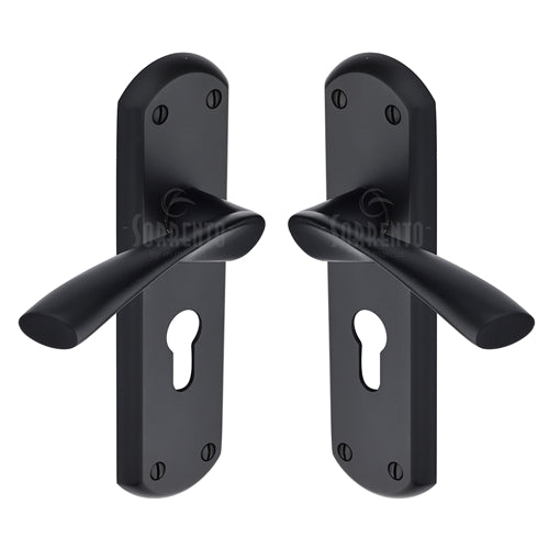 Sorrento Door Handle Euro Profile Plate Atlanta Design Matt Black Finish