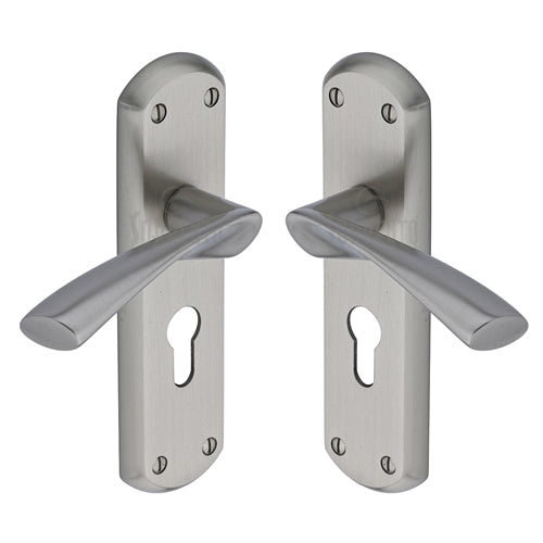 Sorrento Door Handle Euro Profile Plate Atlanta Design Satin Nickel on Zinc Finish