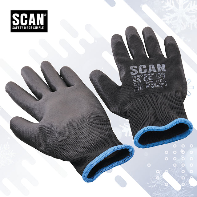 Scan PU Dipped Work Gloves - Pack of 5 Pairs, Size L