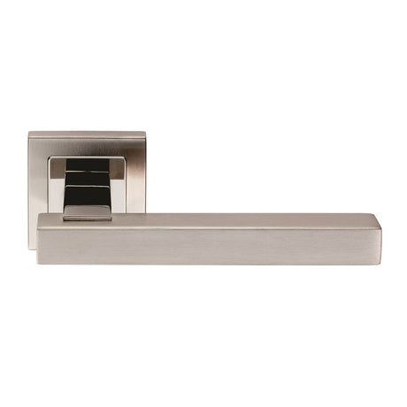 High quality image of Eurospec - Renzo Designer Lever on Sprung Square Rose - Bright/Satin Stainless S | Sku. ssl1405duo | Trade Door Handles.