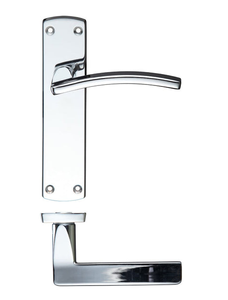 STANZA Green Contract Range Door Furniture Chrome STANZA Green - Toledo Lever Latch On Backplate 170mm x 40mm