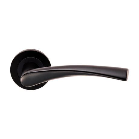 High quality image of Eurospec - Steelworx SWL Breeze Lever on Rose - Matt Black | Sku. swl1121mb | Trade Door Handles.