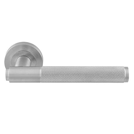 High quality image of Manital - Syntax Lever On round Rose - Satin Chrome | Sku. sx5sc | Trade Door Handles.
