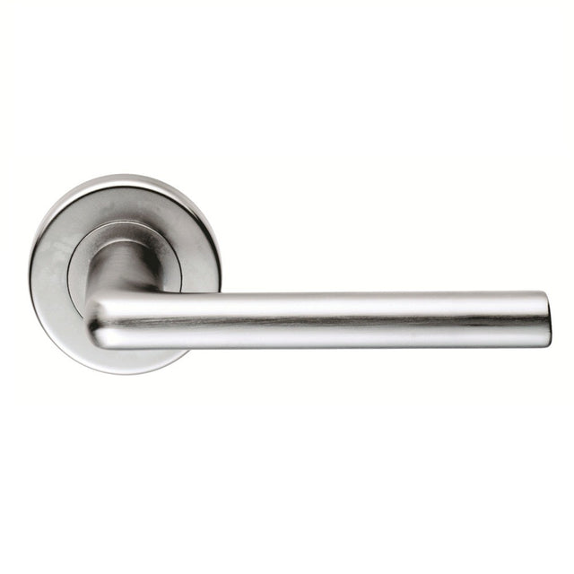 High quality image of Serozzetta - Uno Lever on Round Rose - Satin Chrome | Sku. szc010sc | Trade Door Handles.