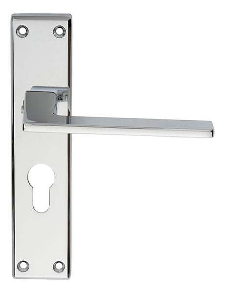 High quality image of Serozzetta - Zone Lever on Euro Lock Backplate - Polished Chrome | Sku. szm034ycp | Trade Door Handles.