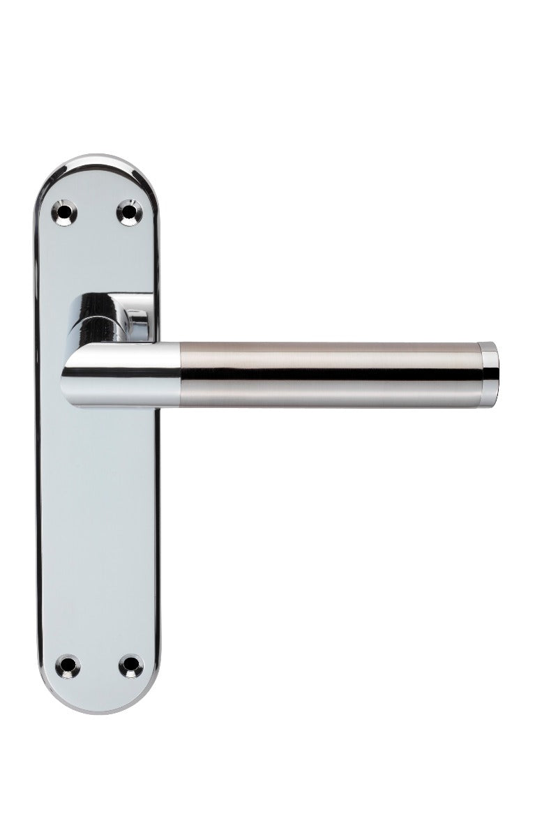 High quality image of Serozzetta - Scope Lever on Latch Backplate - Polished Chrome Satin Nickel | Sku. szm045cpsn | Trade Door Handles.