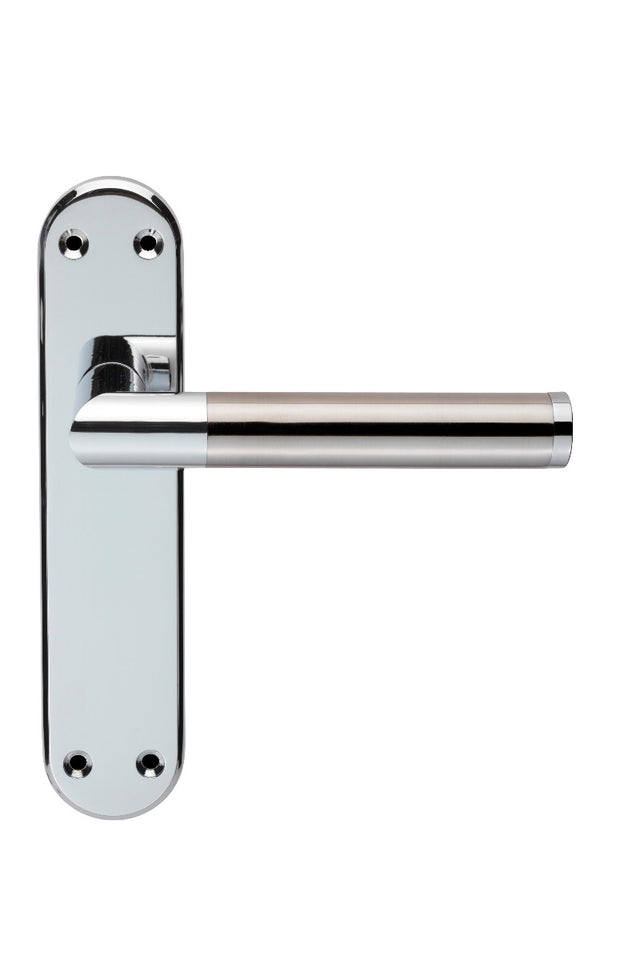 High quality image of Serozzetta - Scope Lever on Latch Backplate - Polished Chrome Satin Nickel | Sku. szm045cpsn | Trade Door Handles.