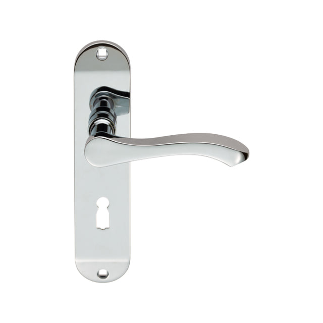 High quality image of Serozzetta - Lever on Lock Backplate - Polished Chrome | Sku. szm131cp | Trade Door Handles.