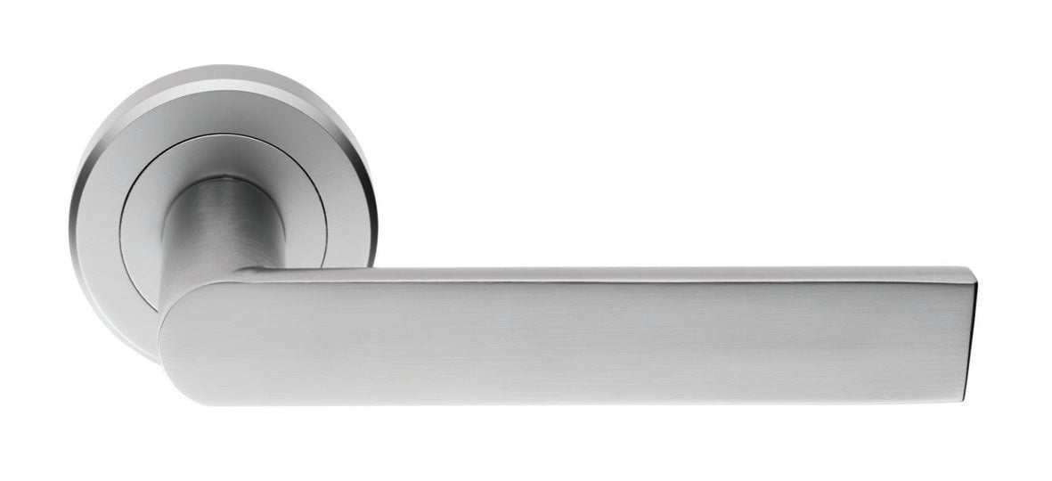 High quality image of Serozzetta - Edge Lever on Round Rose - Satin Chrome | Sku. szm210sc | Trade Door Handles.