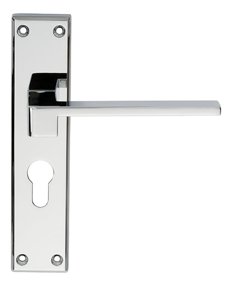 High quality image of Serozzetta - Equi Lever on Euro Lock Backplate - Polished Chrome | Sku. szm371ycp | Trade Door Handles.