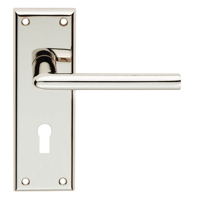 High quality image of Serozzetta - Dieci Lever on Lock Backplate - Polished Nickel | Sku. szr011pn | Trade Door Handles.