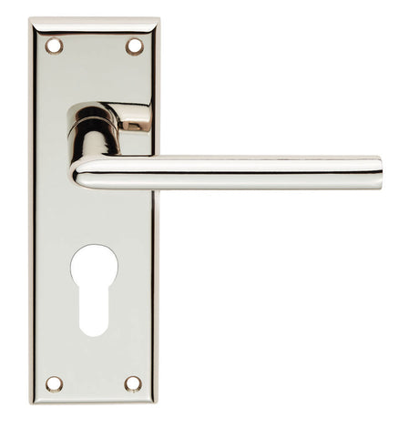 High quality image of Serozzetta - dieci lever on face-fix backplate - euro 47.5mm - polished nickel | Sku. szr011ypn | Trade Door Handles.