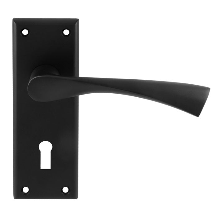 High quality image of Carlisle Brass - Serozzetta Venti Lever on Lock Backplate - Matt Black | Sku. szr021mb | Trade Door Handles.