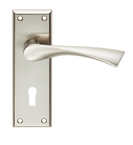 High quality image of Serozzetta - Venti Lever on Lock Backplate - Satin Nickel | Sku. szr021sn | Trade Door Handles.