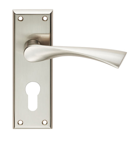High quality image of Serozzetta - Venti Lever on Euro Lock Backplate - Satin Nickel | Sku. szr021ysn | Trade Door Handles.