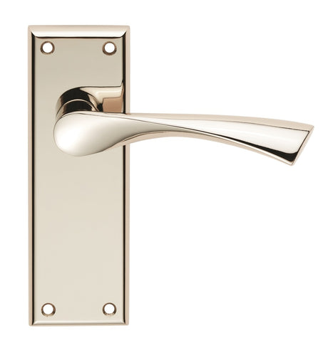 High quality image of Serozzetta - venti lever on face-fix backplate - latch - polished nickel | Sku. szr022pn | Trade Door Handles.