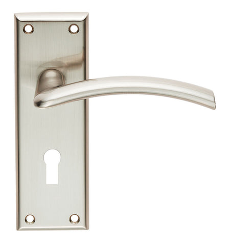 High quality image of Serozzetta - Trenta Lever on Lock Backplate - Satin Nickel | Sku. szr031sn | Trade Door Handles.