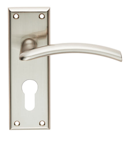 High quality image of Serozzetta - Trenta Lever on Euro Lock Backplate - Satin Nickel | Sku. szr031ysn | Trade Door Handles.