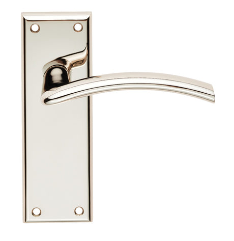 High quality image of Serozzetta - Trenta Lever on Latch Backplate - Polished Nickel | Sku. szr032pn | Trade Door Handles.
