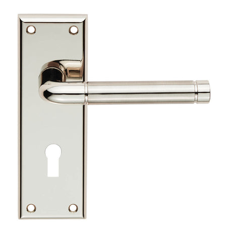 High quality image of Serozzetta - Quaranta Lever on Lock Backplate - Polished Nickel/Satin Nickel | Sku. szr041pnsn | Trade Door Handles.