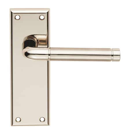 High quality image of Serozzetta - Quaranta Lever on Latch Backplate - Polished Nickel/Satin Nickel | Sku. szr042pnsn | Trade Door Handles.