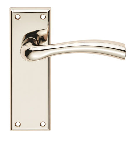 High quality image of Serozzetta - Cinquanta Lever on Latch Backplate - Polished Nickel | Sku. szr052pn | Trade Door Handles.