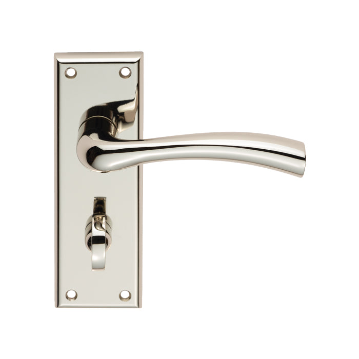 High quality image of Serozzetta - Cinquanta Lever on Bathroom Backplate - Polished Nickel | Sku. szr053pn | Trade Door Handles.