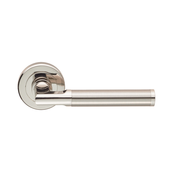 High quality image of Serozzetta - Sessanta Lever on Rose - Polished Nickel/Satin Nickel | Sku. szr060pnsn | Trade Door Handles.