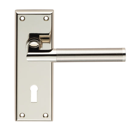 High quality image of Serozzetta - Sessanta Lever on Lock Backplate - Polished Nickel/Satin Nickel | Sku. szr061pnsn | Trade Door Handles.
