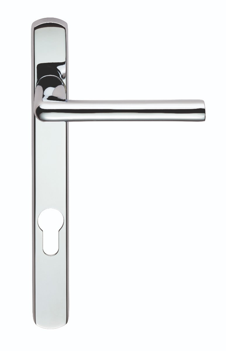 High quality image of Serozzetta - Rosa Lever on Narrow Plate 92mm c/c - Polished Chrome | Sku. szs01np92cp | Trade Door Handles.