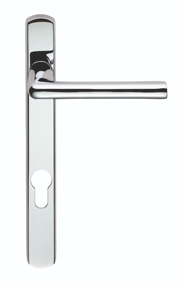 High quality image of Serozzetta - Rosa Lever on Narrow Plate 92mm c/c - Polished Chrome | Sku. szs01np92cp | Trade Door Handles.