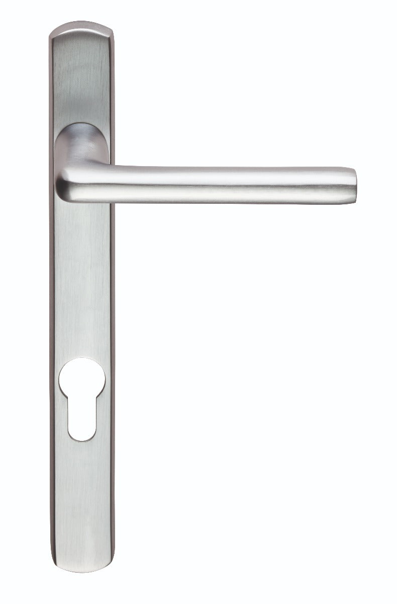 High quality image of Serozzetta - Rosa Lever on Narrow Plate 92mm c/c - Satin Chrome | Sku. szs01np92sc | Trade Door Handles.