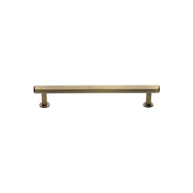 High quality image of Heritage Brass - Cabinet Pull Hexagon Design with Rose 96mm CTC Antique Brass Finis | Sku. v4423-96-at | Trade Door Handles, Kendal.
