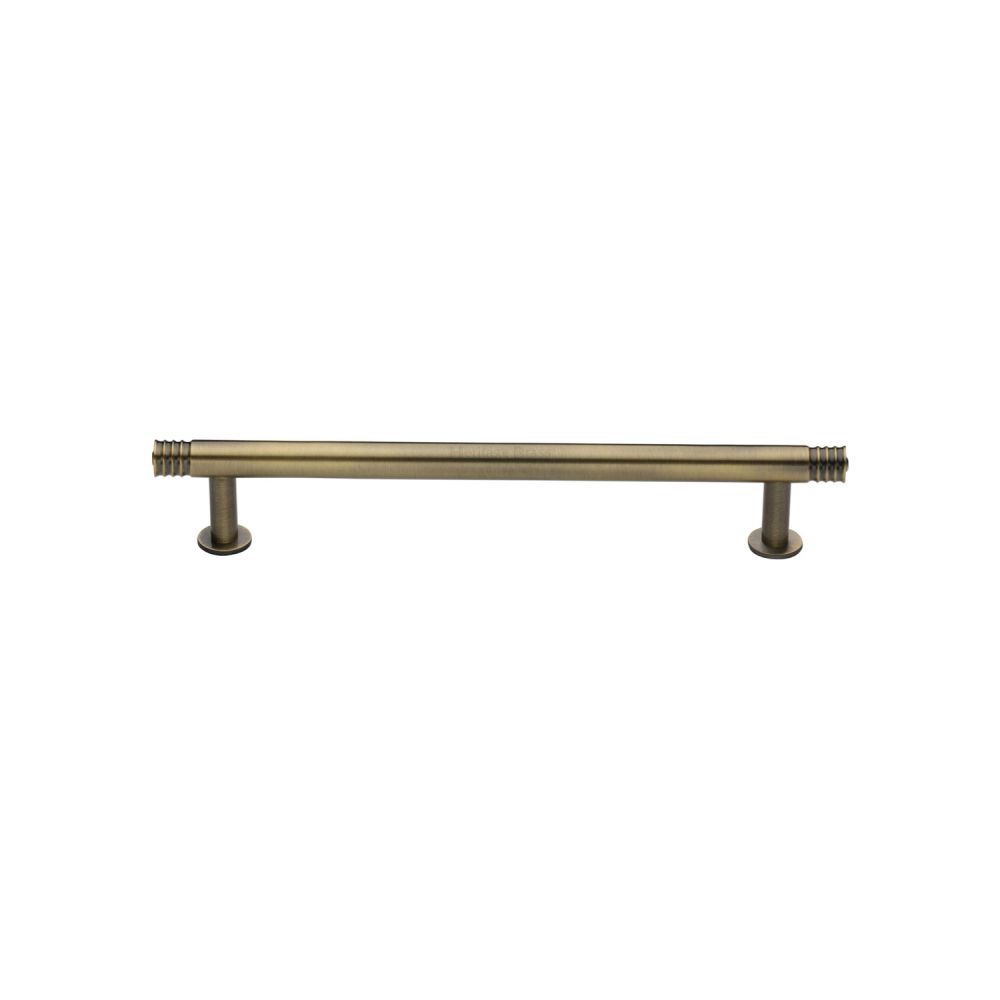 High quality image of Heritage Brass - Cabinet Pull Contour Design with 16mm Rose 128mm CTC Antique Brass | Sku. v4447-128-at | Trade Door Handles, Kendal.